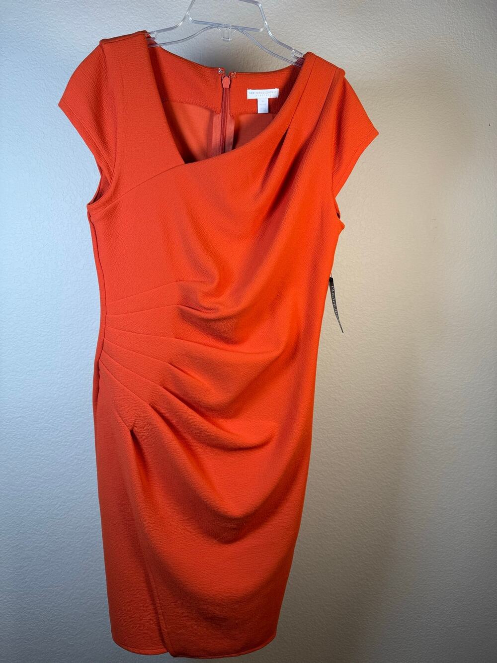 New York & Company New Draped Ruched Sheath Dress Orange M Petite